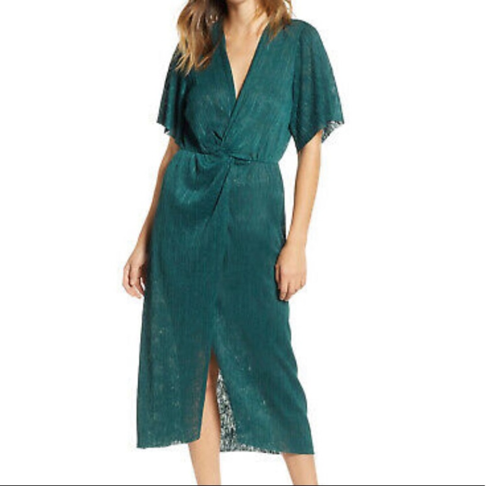 All in Favor Dolman Plissé Midi Dress - Green Bug